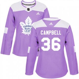 Women's Toronto Maple Leafs #36 Jack Campbell Authentic Purple Fights Cancer Practice Jersey