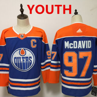 Youth Edmonton Oilers #97 Connor McDavid Royal Blue With Orange Home Hockey Stitched NHL Jersey