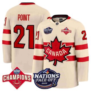 Canada 4 Nations Face-Off 2025 Champions Premium Cream Brayden Point 21 All Stitched Jersey