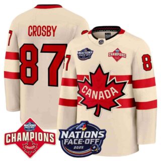 Canada 4 Nations Face-Off 2025 Champions Premium Cream Sidney Crosby 87 All Stitched Jersey