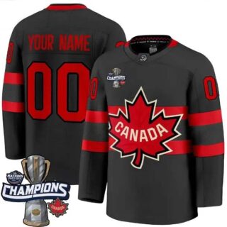 Custom Men's Canada 2025 4 Nations Face-Off Champions Black All Stitched Jersey