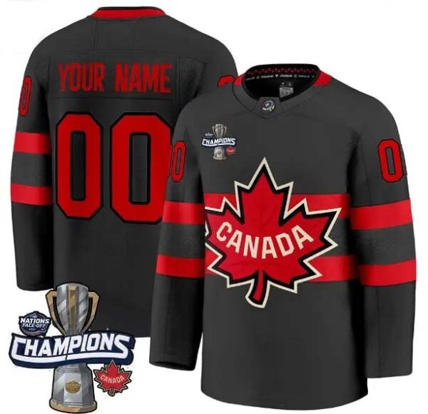 Custom Men's Canada 2025 4 Nations Face-Off Champions Black All Stitched Jersey