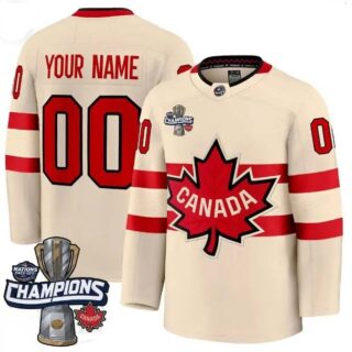 Custom Men's Canada 2025 4 Nations Face-Off Champions Cream All Stitched Jersey