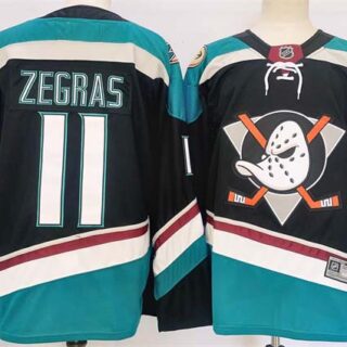 Men's Anaheim Ducks #11 Trevor Zegras Black Teal 2024-25 Stitched Jersey