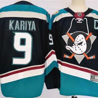 Men's Anaheim Ducks #9 Paul Kariya Black Teal 2024-25 Stitched Jersey