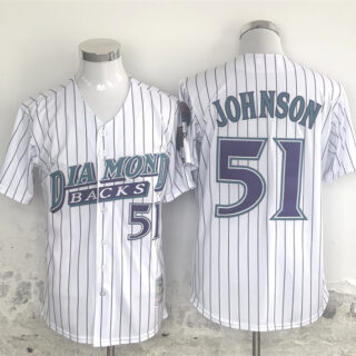 Men's Arizona Diamondbacks #51 Randy Johnson White Throwback Cool Base Stitched Jersey