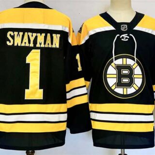 Men's Boston Bruins #1 Jeremy Swayman Black 2024-25 Home Stitched Hockey Jersey