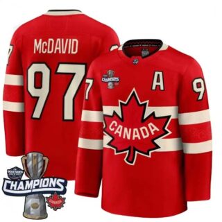 Men's Canada 2025 4 Nations Face-Off Champions Connor McDavid 97 Red All Stitched Jersey
