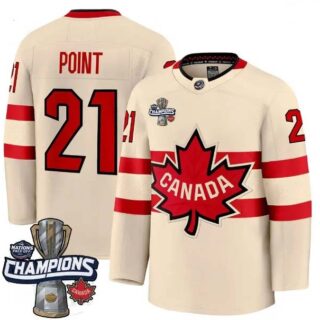 Men's Canada 2025 4 Nations Face-Off Champions Cream Brayden Point 21 All Stitched Jersey