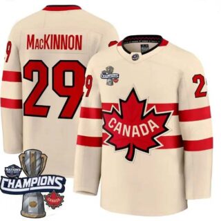 Men's Canada 2025 4 Nations Face-Off Champions Cream Nathan MacKinnon 29 All Stitched Jersey