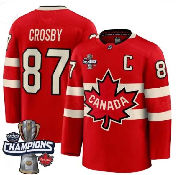 Men's Canada 2025 4 Nations Face-Off Champions red 87 Sidney Crosby All Stitched Jersey