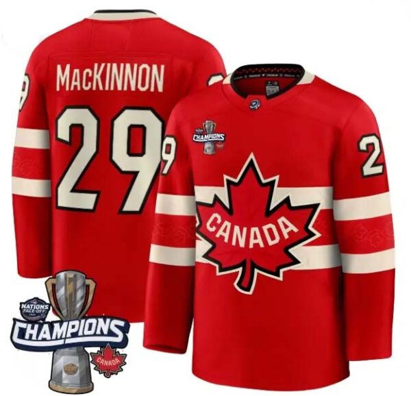 Men's Canada 2025 4 Nations Face-Off Champions red Nathan MacKinnon 29 All Stitched Jersey