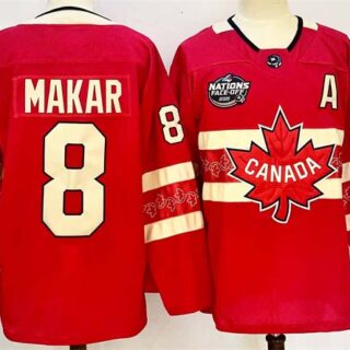 Men's Canada #8 Cale Makar Red 2025 4 Nations Face-Off Premium Stitched Jersey