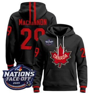 Men's Canada 4 Nations Face-Off 2025 Pullover Hoodie black Nathan MacKinnon 29 All Stitched Jersey