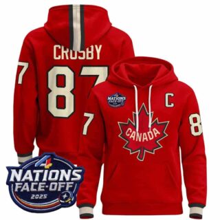 Men's Canada 4 Nations Face-Off 2025 Pullover Hoodie red Sidney Crosby 87 All Stitched Jersey