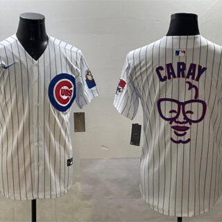 Men's Chicago Cubs White Harry Caray 'Holy Cow' Patch Limited Stitched Baseball Jersey
