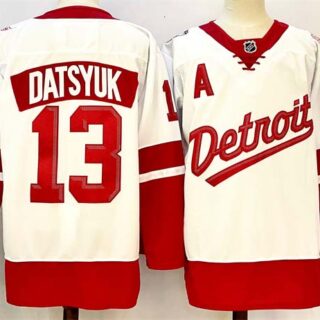 Men's Detroit Red Wings #13 Pavel Datsyuk White Red 2024-25 With A Patch Stitched Jersey