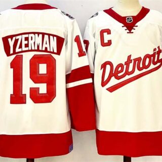 Men's Detroit Red Wings #19 Steve Yzerman White Red 2024-25 With C Patch Stitched Jersey