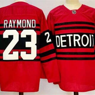 Men's Detroit Red Wings #23 Lucas Raymond Red 2024-25 Reverse Retro Stitched Jersey