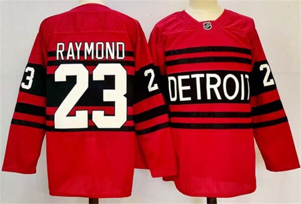 Men's Detroit Red Wings #23 Lucas Raymond Red 2024-25 Reverse Retro Stitched Jersey