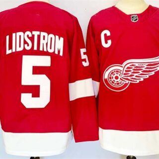 Men's Detroit Red Wings #5 Nicklas Lidstrom Red 2024-25 Stitched Jersey