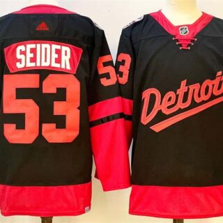 Men's Detroit Red Wings #53 Moritz Seider Black 2024-25 Stitched Jersey