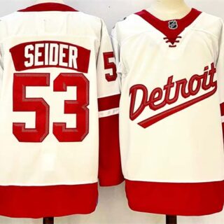 Men's Detroit Red Wings #53 Moritz Seider White Red 2024-25 Stitched Jersey