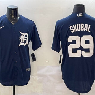 Men's Detroit Tigers #29 Tarik Skubal Navy Cool Base Stitched Baseball Jersey
