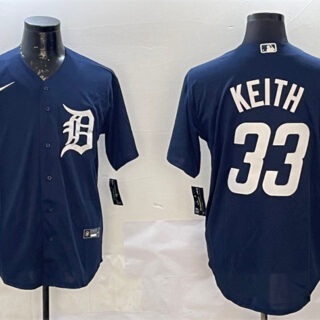 Men's Detroit Tigers #33 Colt Keith Navy Cool Base Stitched Baseball Jersey