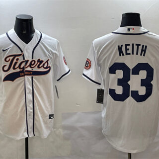 Men's Detroit Tigers #33 Colt Keith White With Patch Cool Base Stitched Baseball Jersey