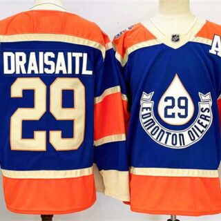 Men's Edmonton Oilers #29 Leon Draisaitl Royal 2024-25 With A Patch Heritage Classic Primegreen Stitched Jersey