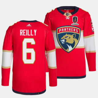 Men's Florida Panthers #6 Mike Reilly Red Home 2024 Stanley Cup Champions Stitched Jersey