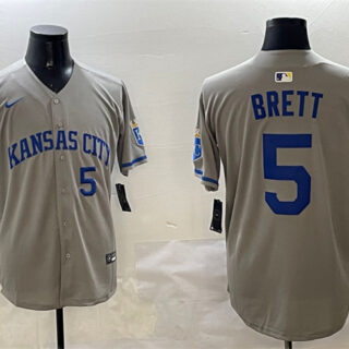 Men's Kansas City Royals #5 George Brett Grey 2024 Away Limited Stitched Baseball Jersey
