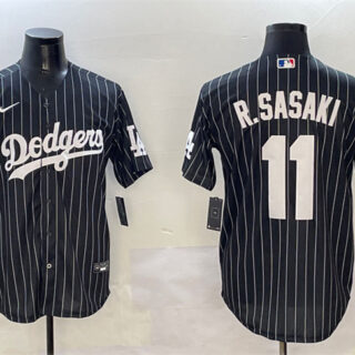 Men's Los Angeles Dodgers #11 Roki Sasaki Black Cool Base Stitched Baseball Jersey