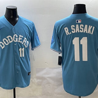 Men's Los Angeles Dodgers #11 Roki Sasaki Light Blue Limited Stitched Baseball Jersey