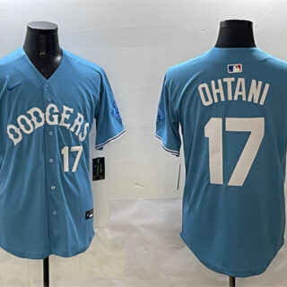 Men's Los Angeles Dodgers #17 Shohei Ohtani Light Blue Limited Stitched Baseball Jersey