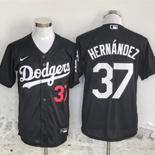 Men's Los Angeles Dodgers #37 Teoscar Hernandez Black Cool Base Stitched Baseball Jersey