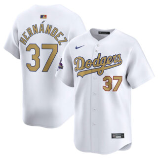 Men's Los Angeles Dodgers #37 Teoscar Hernandez White 2025 Gold Collection Limited Stitched Baseball Jersey