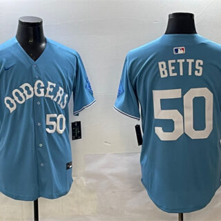 Men's Los Angeles Dodgers #50 Mookie Betts Light Blue Limited Stitched Baseball Jersey