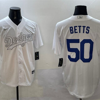 Men's Los Angeles Dodgers #50 Mookie Betts White Fashion Cool Base Stitched Baseball Jersey