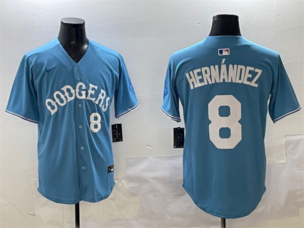 Men's Los Angeles Dodgers #8 Enrique Hernandez Light Blue Limited Stitched Baseball Jersey