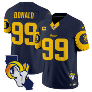 Men's Los Angeles Rams #99 Aaron Donald Navy 2025 4-Star C Patch F.U.S.E. V2 Limited Stitched Football Jersey