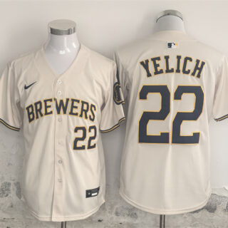 Men's Milwaukee Brewers #22 Christian Yelich Cream Home Limited Stitched Jersey