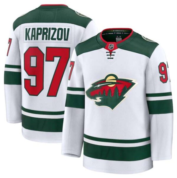 Men's Minnesota Wild #97 Kirill Kaprizov White 2024-25 Away Stitched Hockey Jersey