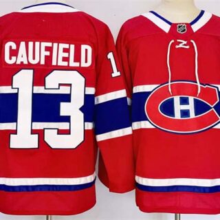 Men's Montreal Canadiens #13 Cole Caufield Red 2024-25 Stitched Jersey