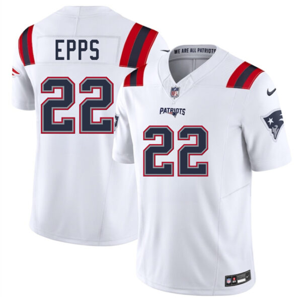 Men's New England Patriots #22 Marcus Epps White 2025 F.U.S.E. Vapor Limited Stitched Football Jersey