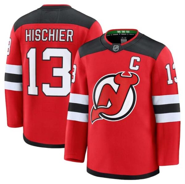 Men's New Jersey Devils #13 Nico Hischier Red 2024-25 Home Stitched Hockey Jersey