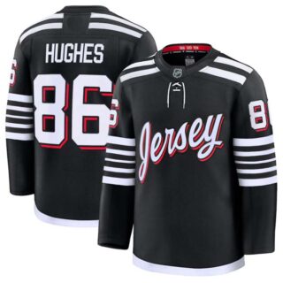 Men's New Jersey Devils #86 Jack Hughes Black 2024-25 Alternate Stitched Hockey Jersey