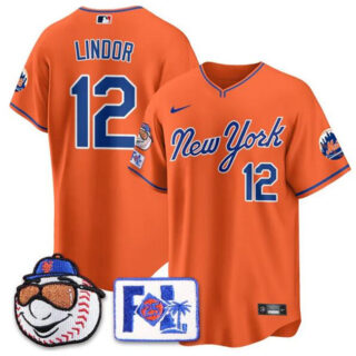 Men's New York Mets #12 Francisco Lindor Orange 2025 Spring Training Stitched Baseball Jersey