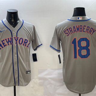 Men's New York Mets #18 Darryl Strawberry Grey 2025 Spring Training Cool Base Stitched Baseball Jersey